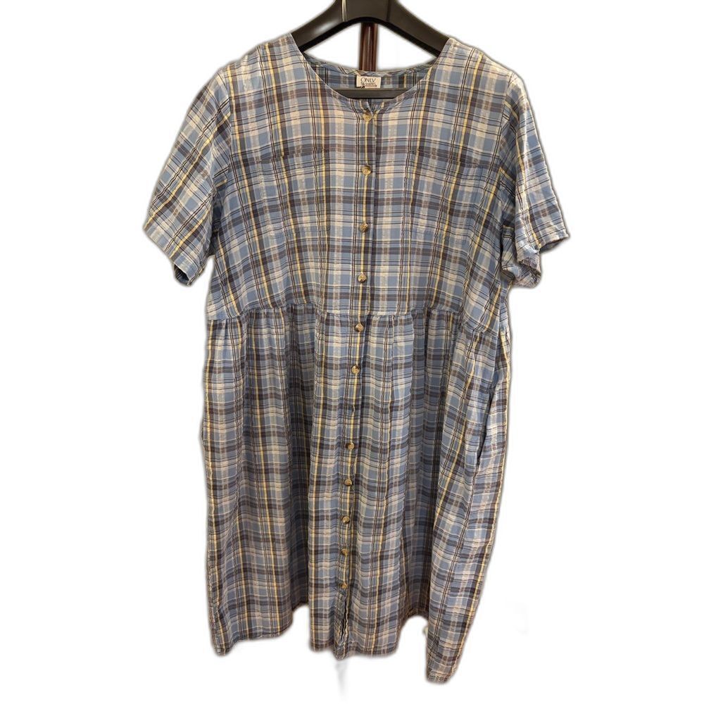 Only Necessities 30W Blue Plaid Cottagecore Maxi Dress